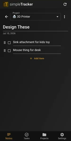 List note with checkable items