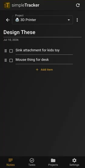 List note with checkable items