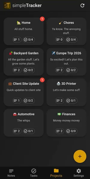 Projects page showing a list of projects