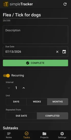 Recurring task with completion and next occurrence